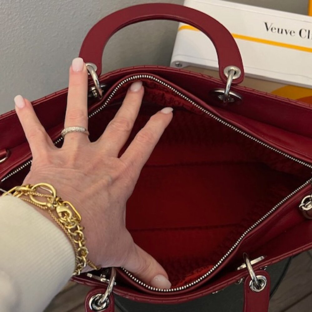 EUC Christian Dior Extra Large Lady Dior – Deep Red Cannage Lambskin | Silver HW - Picture 8 of 13